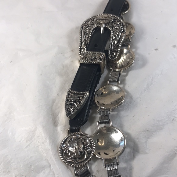 Harley Davidson Logo Women’s Silver Link & Black Leather Concho Motorcycle Belt - Picture 1 of 9